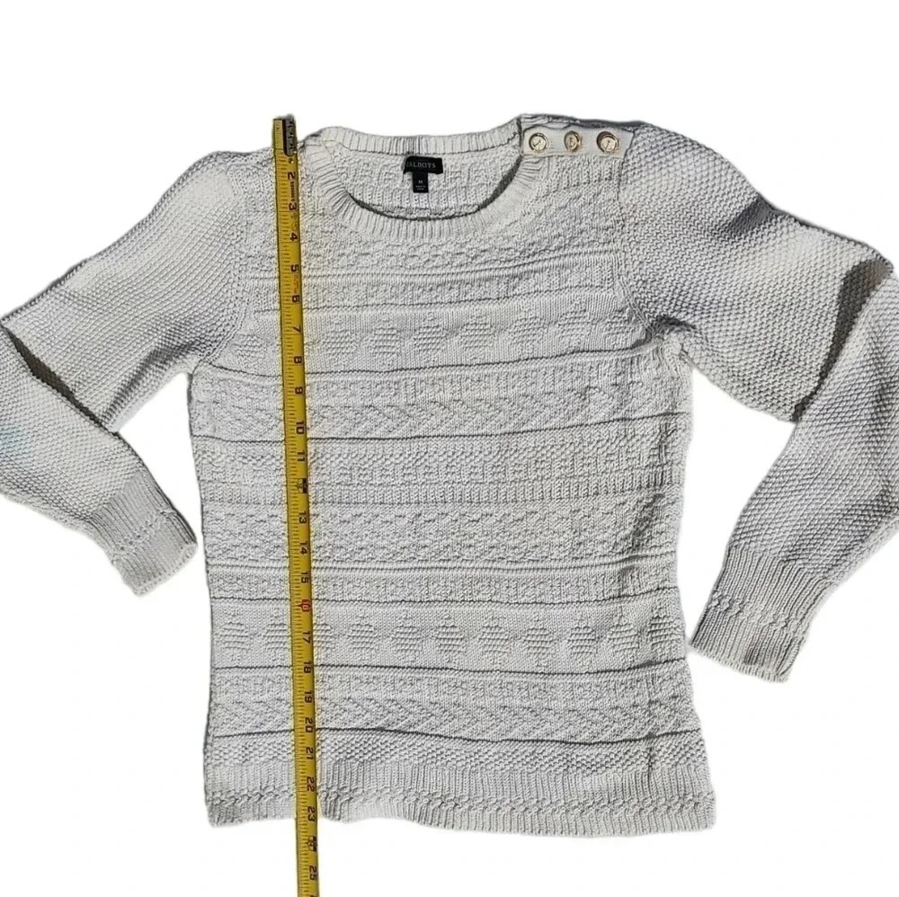 Talbots Button Shoulder Cable Knit Sweater Medium Cream Color - Picture 4 of 8